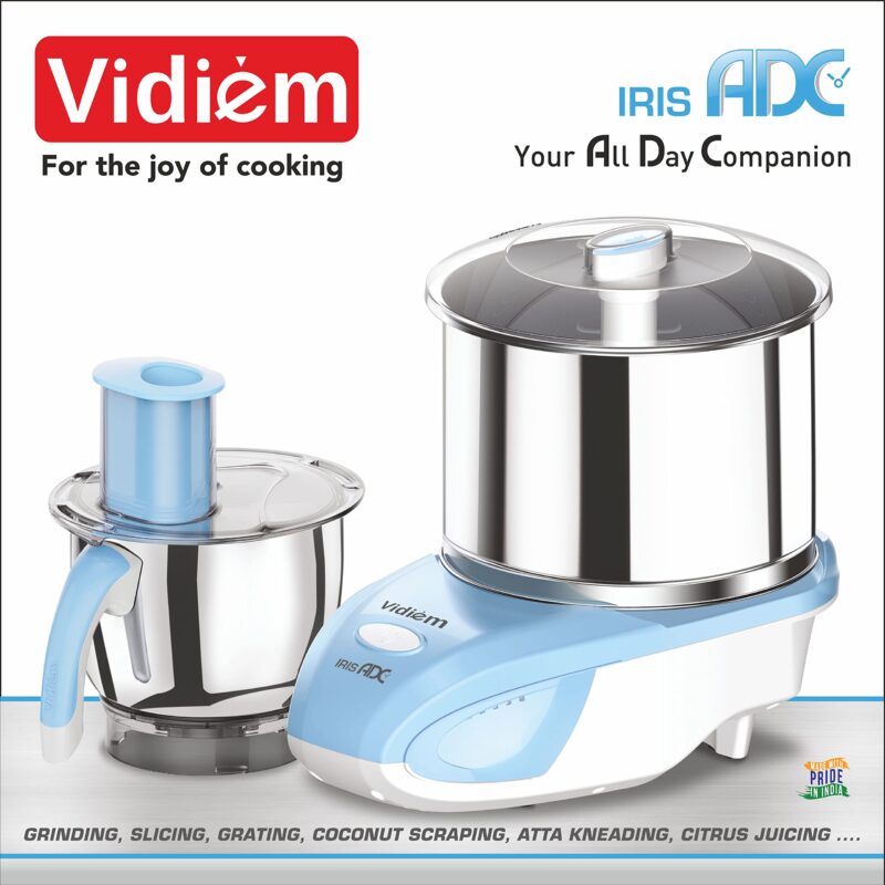 Vidiem IRIS ADC wet grinder ST 327 A (White & Blue) | Wet grinder 2 litre with 1 mult chef jar for slicing, atta kneading, citrus juicing, coconut scrapping & grating | 5 Years Warranty - Image 4