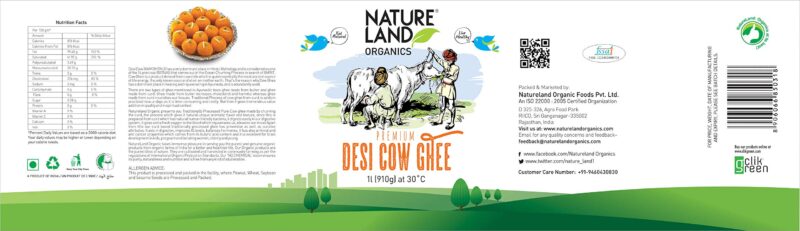 Natureland Organics Premium Cow Ghee 1Ltr - 100% Organic Indian Cow Ghee - Billona Ghee 1ltr - Image 5