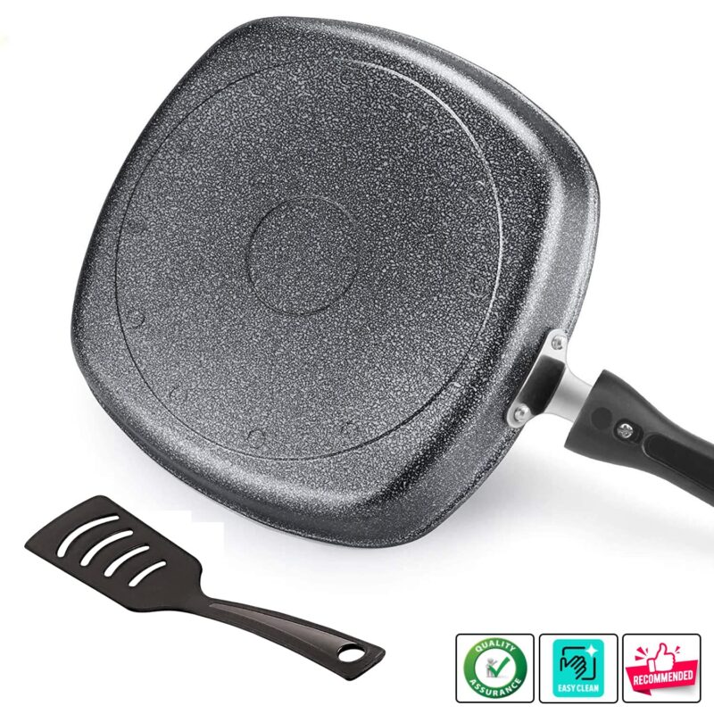 PANCA Grill Pan Non Stick Aluminium Multi Snack Pan Sandwich Maker Uttapam Pan Chilla Pan Toast Pan Grilled Sandwich Snackers Large Pan Kadai Multipurpose- Grey, Make in India - Image 4