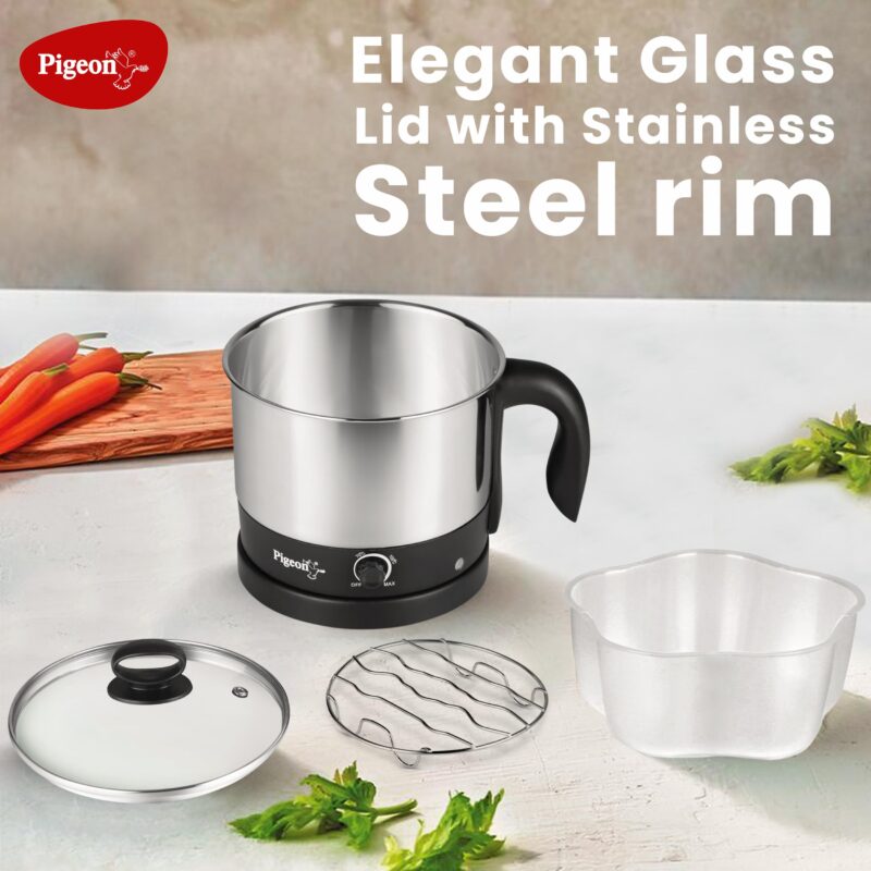 Pigeon by Stovekraft 1.5 Liters Multipurpose Kessel 3 in 1 Value Pack, Multi Cooker, Idli Stand with 3 Plates, Steamer With Stainless Steel Stand (Black & silver) - Image 3