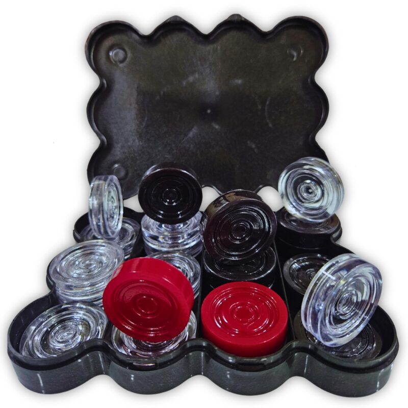 Vinson Carrom Board Coins in Box - 24 Pcs with 2 Strikers & Disco Powder (20 GMS) | Transparent Crystal/Acrylic Finish | Indoor Game Play Fun for Kids,Adults & Family - Image 5
