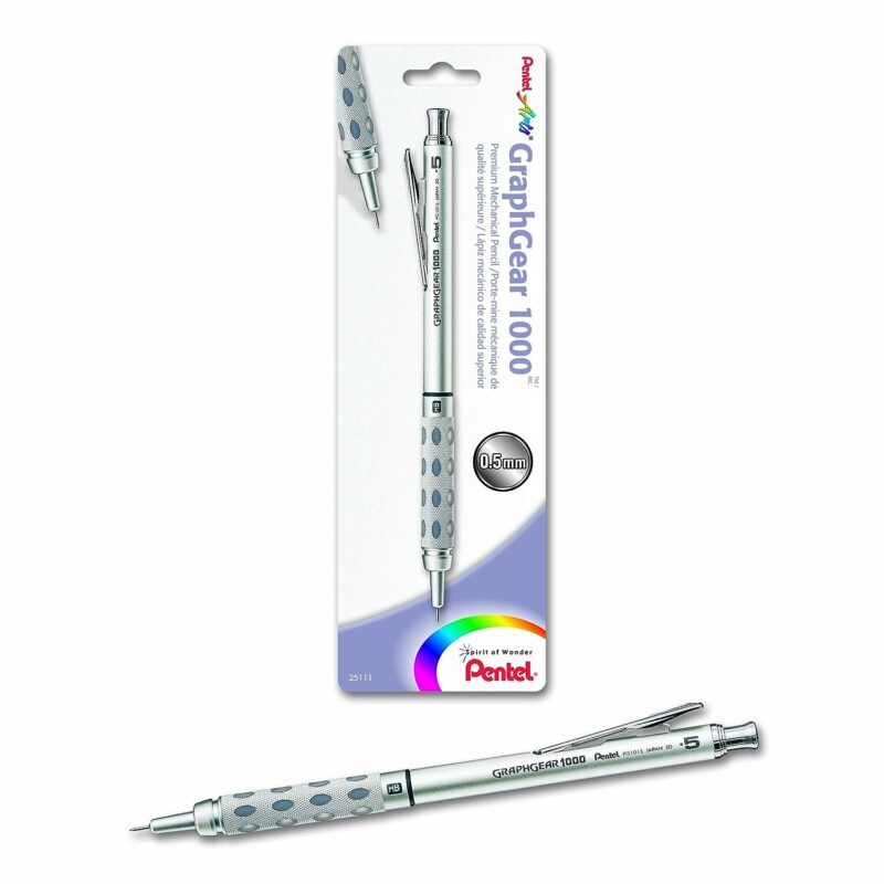 Pentel PG1015 0.5mm Mechanical Drafting Pencil - Silver & Black, Pack of 1