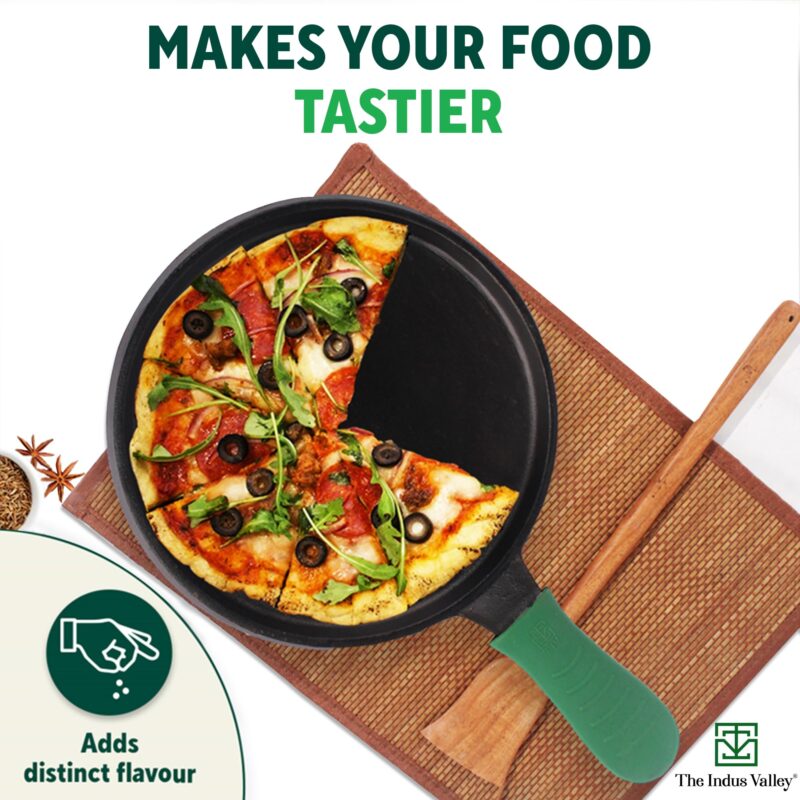 The Indus Valley Pre-Seasoned Cast Iron Tawa for Dosa/Chapathi with Silicone Grip | 25.5cm/10 inch, 2.1kg | Induction Friendly | Naturally Nonstick, 100% Pure & Toxin-Free, No Chemical Coating - Image 4