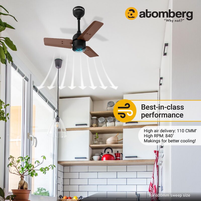 atomberg Renesa 600mm BLDC Ceiling Fan with Remote Control | BEE 5 star Rated Energy Efficient Ceiling Fan | High Air Delivery with LED Indicators | 2+1 Year Warranty (Brown & Black) - Image 5