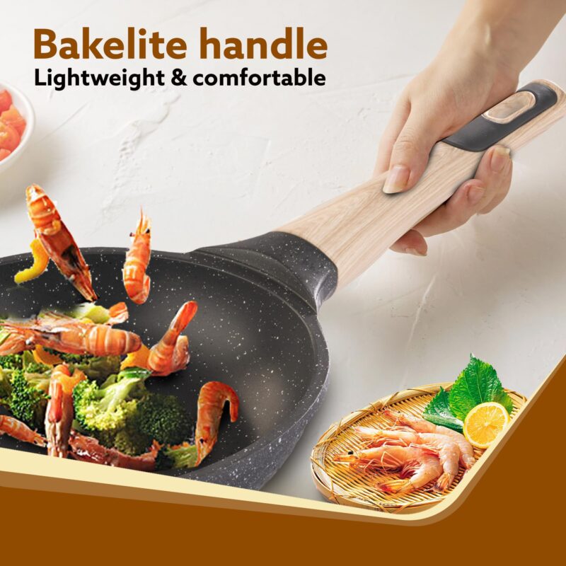 AGARO Imperial Granite Non Stick Fry Pan, 1.1L / 20cm, Cast Aluminium Body, Omlette Egg Pan, Fish Fry Pan, Gas & Induction Compatible, Dark Grey - Image 2