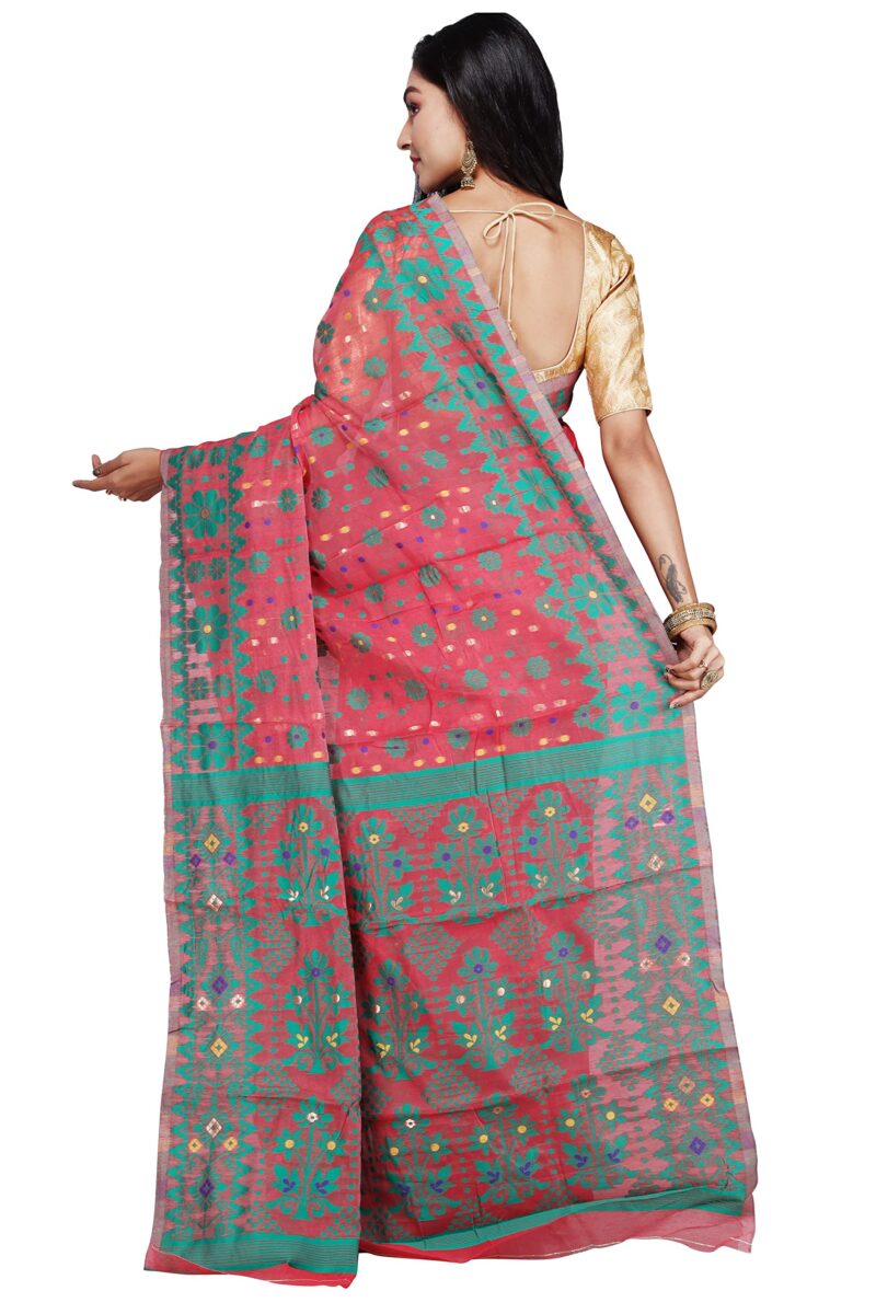 CRAFTONI Small Flower Butik Design Women Dhakai Jamdani Soft Cotton Silk Saree - Image 2