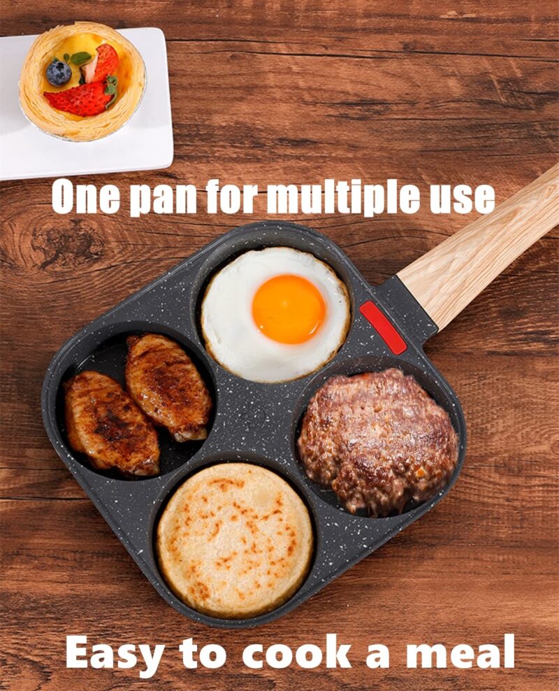 HUPECHAM 4-Cup Egg Pan Nonstick, and Healthy Granite Egg Frying Pan, Versatile Breakfast Skillet for Eggs, Pancakes, Plett, Crepes, Compatible with Gas Stove and Induction Cooktop - Image 2