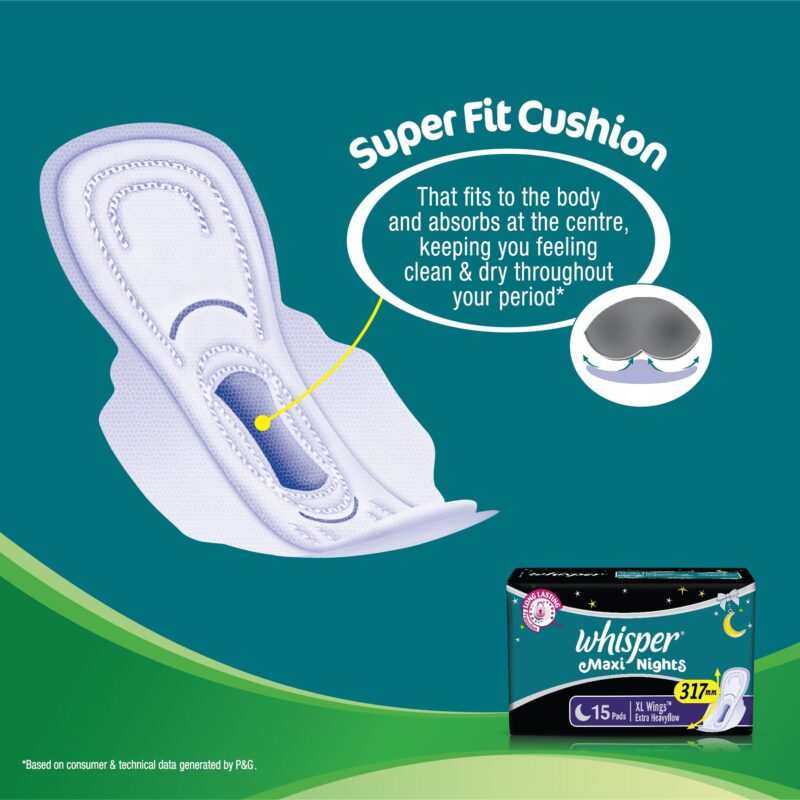 Whisper Maxi Nights Sanitary Pads for Women, XL, Pack of 15 Napkins - Image 5