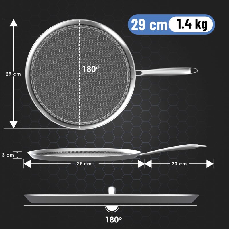 Esspy 11.5inch/29cm Triply Non Stick Dosa Tawa | Stainless Steel Tawa for Dosa | Tawa for Roti/Chapati/Paratha | Metal Spatula Friendly, 4.0 mm Thick, Honeycomb Pattern, Riveted Handle, Food Safe - Image 9
