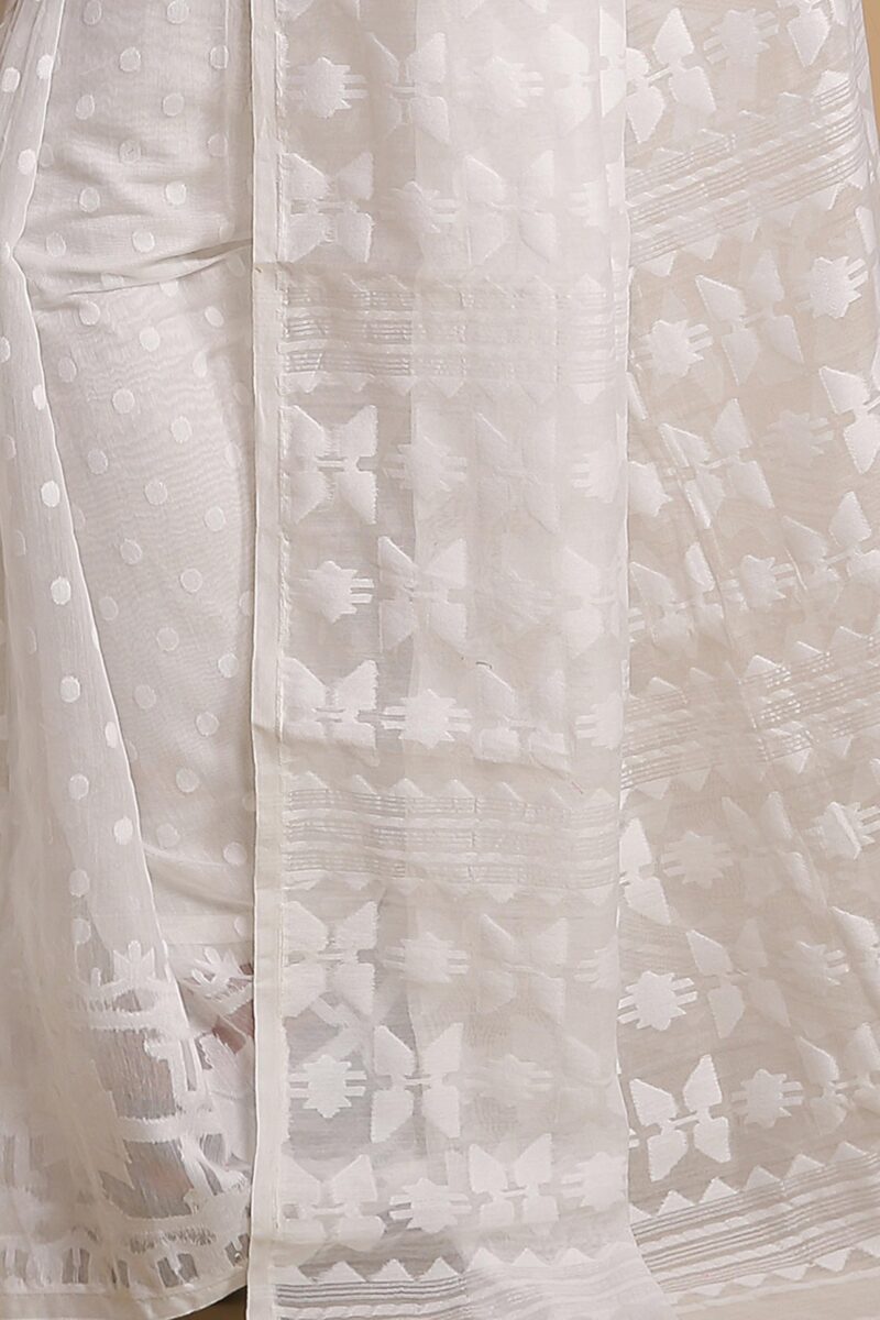 BENGAL HANDLOOM Women'S Cotton Silk Dhakai Softs Vojadi Dhakai Jamdani Sarees (Wite White) - Image 2