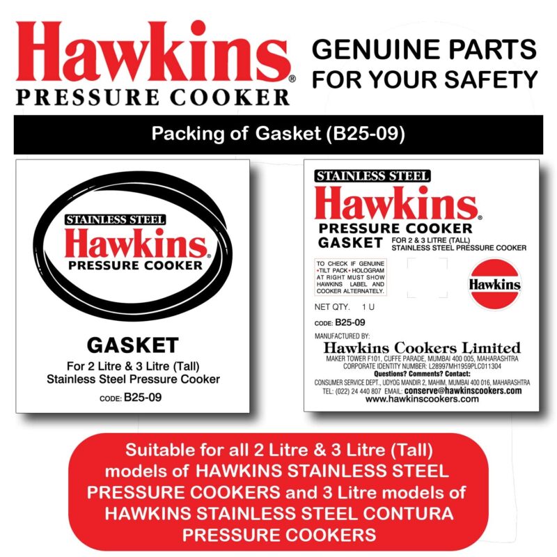 Hawkins Gasket Tall Stainless Steel Contura Pressure Cooker - 2-3 L (Black), 3 Liter - Image 6