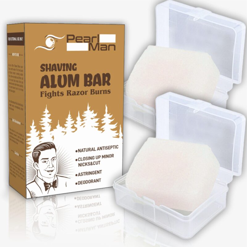 Pearl Shaving Alum Bar (Fitkari) with travel case - 100g Pack of 2 100% Pure Natural Phitkari Stone for water purification, Skin Tightening, Underarm Deodrant| Gentle,Effective & Natural After Shave Lotion alternative| Chemical-Free Shaving Kit Aid, | Val
