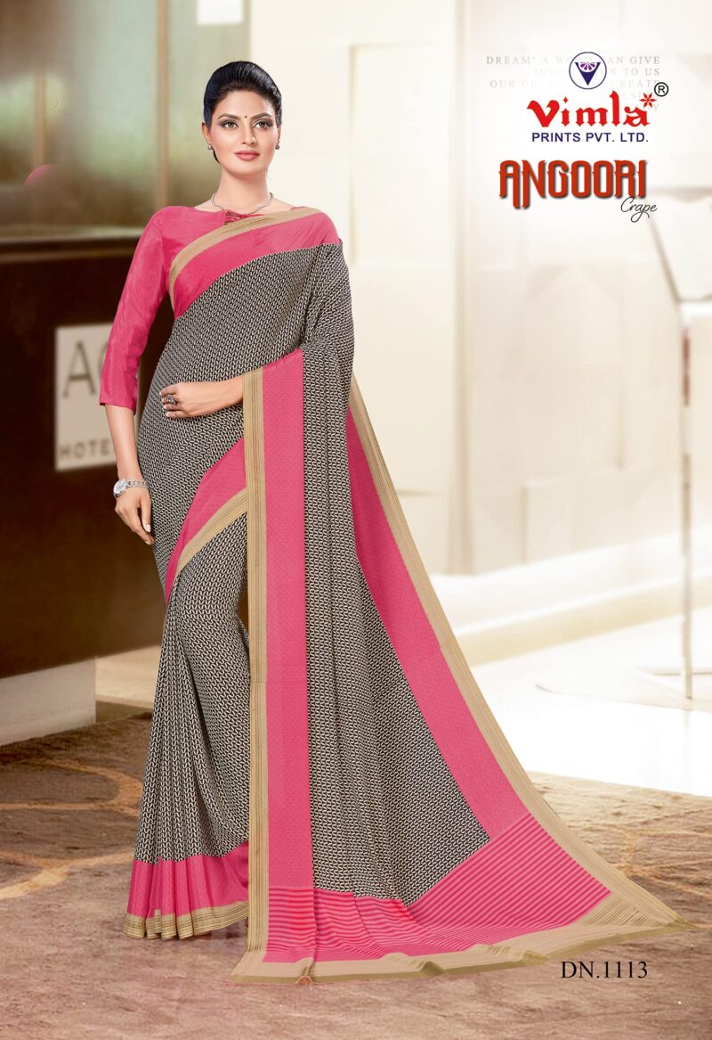 Vimla Women's Multi Crape Silk Uniform Saree with Blouse (Free Size_1113_Multicolor) - Image 6