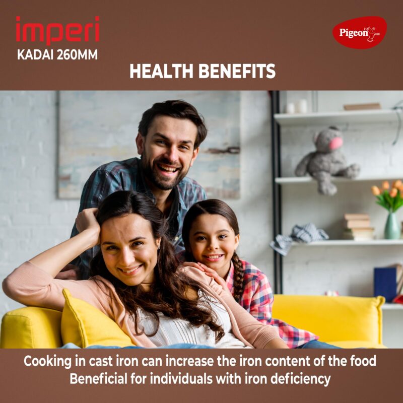 Pigeon by Stovekraft Cast Iron Kadai with Glass Lid | Medium, 26 cm | Naturally Nonstick | Pre-Seasoned Kadhai with 100% vegetable oil | Toxin-Free | High Pressure Casting | Bring Back Nostalgic Taste - Image 3