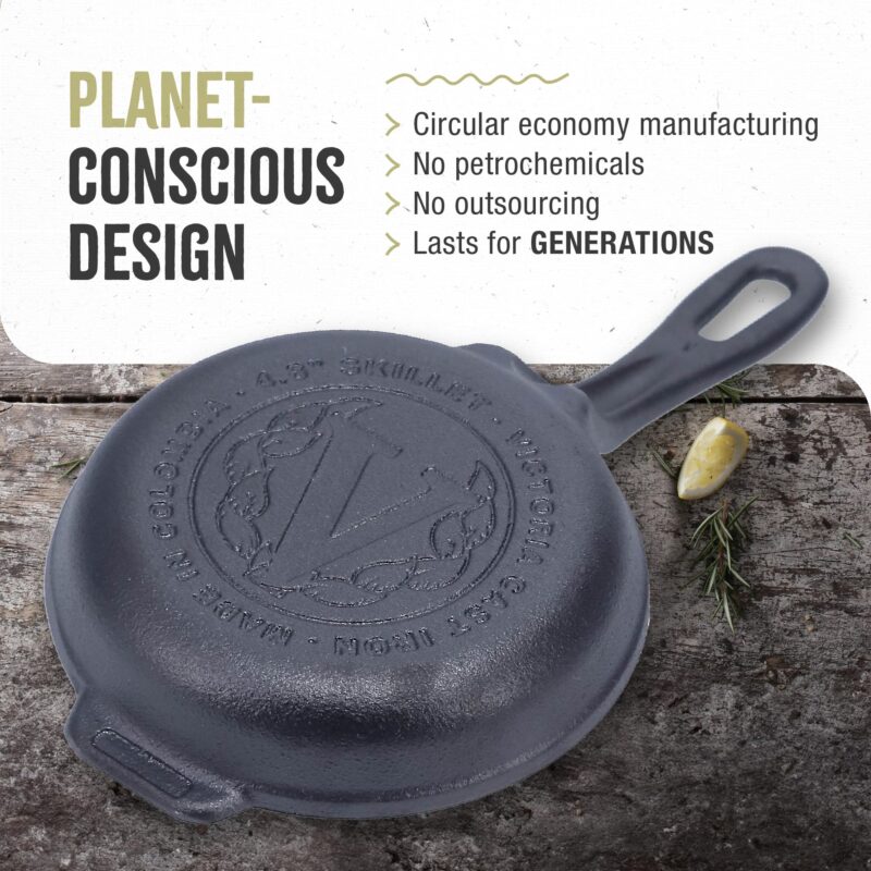 Victoria Mini Skillet Cast Iron Small Frying Pan Seasoned with 100% Kosher Certified Non-GMO Flaxseed Oil, 4.7", Black - Image 3