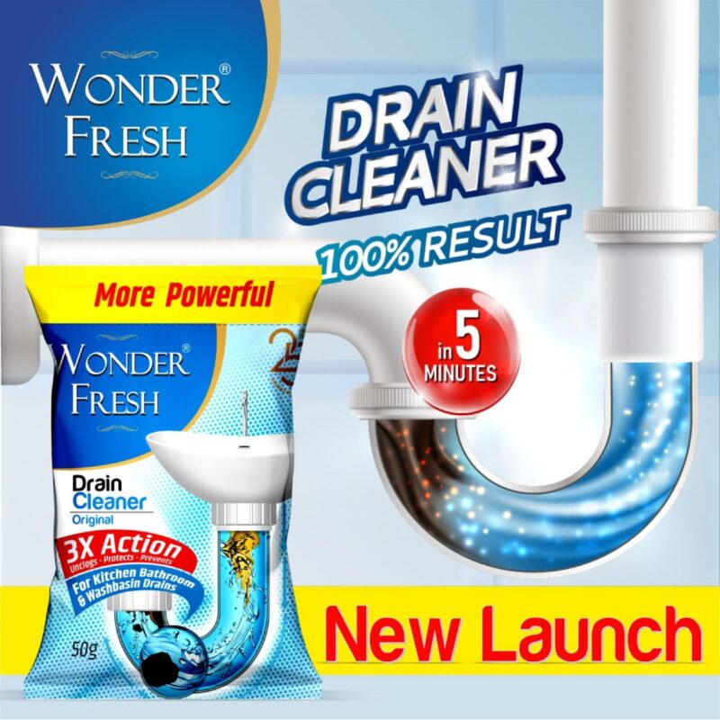 Wonder Fresh Drain Cleaner Powder | Effective Sink Cleaner | Drain Blockage Remover | Wash Basin & Toilet Cleaner | Removes Blockages in Pipes, Sinks & Septic Tanks | 50g (Pack of 20) - Image 4