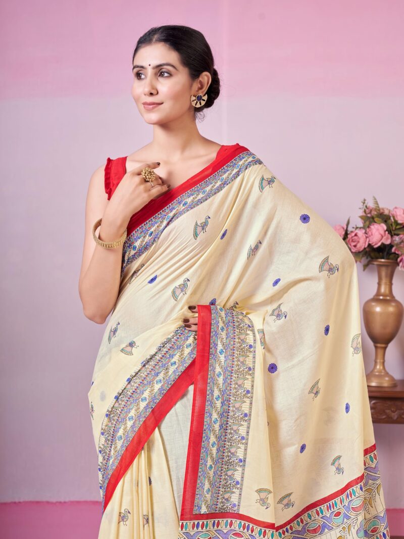 Garden Vareli Traditional Print Pure Cotton Saree with Unstitched Blouse Piece 88482 - Image 6