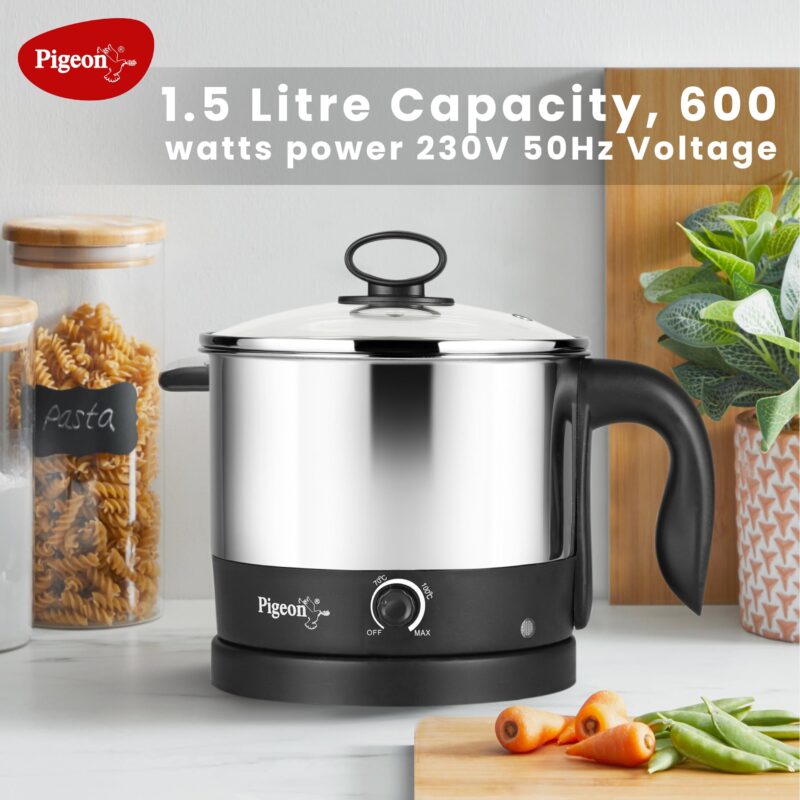 Pigeon by Stovekraft 1.5 Liters Multipurpose Kessel 3 in 1 Value Pack, Multi Cooker, Idli Stand with 3 Plates, Steamer With Stainless Steel Stand (Black & silver) - Image 2