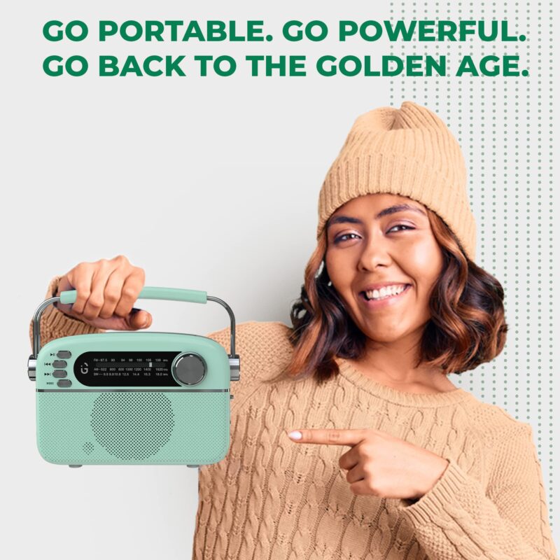 iGear Evoke Retro Modern style Radio and MP3 player with FM/AM/SW, 3 bands, Bluetooth, USB, TF/SD Card, 1200mAh rechargeable battery, Solar charger, Material ABS and Metal, Colour Pearl Blue and Silver, 1 Year Free replacement warranty. - Image 7