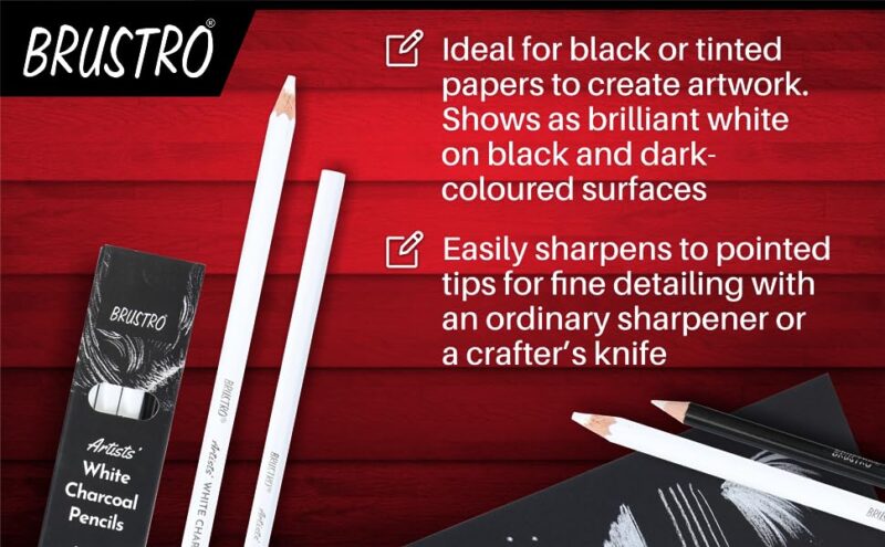 BRUSTRO Artists Coloured Pencils | Black & White | Set of 6 ( 3 Whites and 3 Blacks ) | Ideal for Students and Adults, Color, Sketching, Shading, Drawing, Blending, Mandala Art, School, Office Use - Image 2