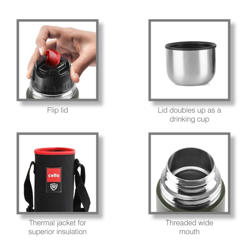 Duro Flip Flask, Vacusteel Water Bottle with Thermal Jacket - Image 34