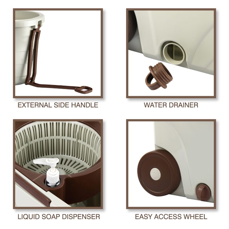 Kleeno Max Clean Deluxe Spin Mop Bucket with Soap Dispenser - Image 4