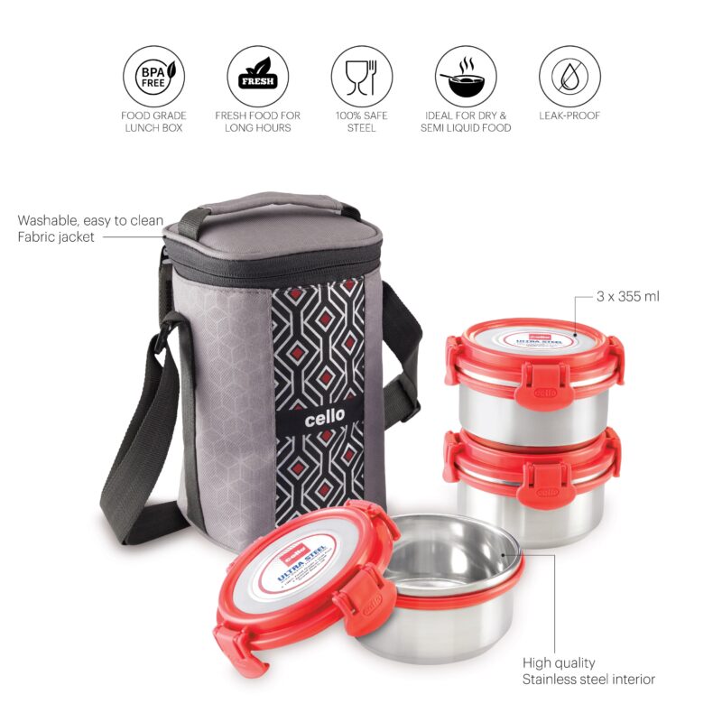 MF Ultra Stainless Steel Lunch Box with Jacket, Set of 3 - Image 5