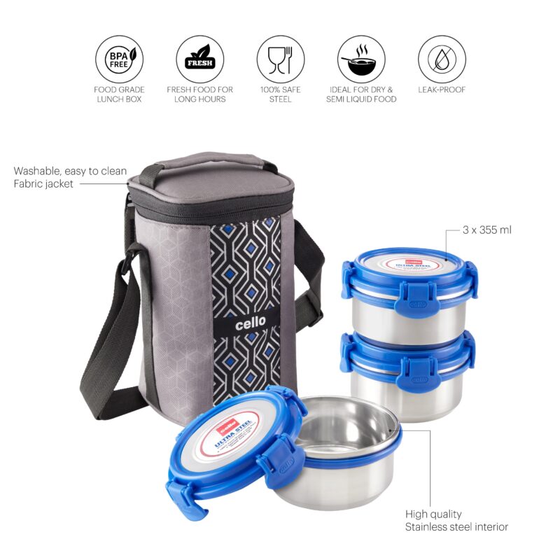 MF Ultra Stainless Steel Lunch Box with Jacket, Set of 3 - Image 6
