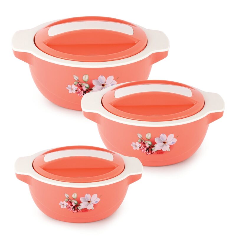 Peach|Vista Insulated Casserole, Set of 3 / 500ml+1000ml+1500ml