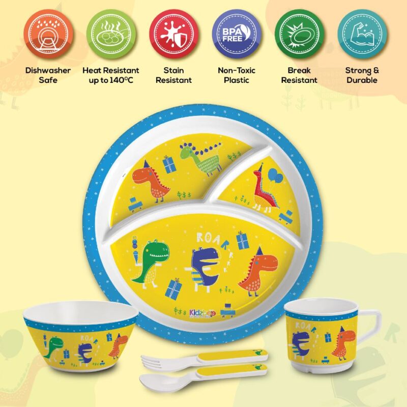 Dino Party  Kids Melamine Meal, Set of 5 - Image 15