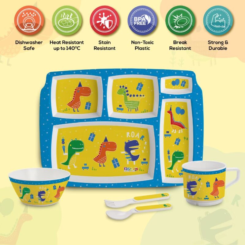 Dino Party  Kids Melamine Meal, Set of 5 - Image 4