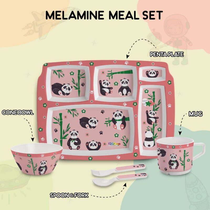 Bamboo Buddies Peach Kids Melamine Meal, Set of 5 - Image 5