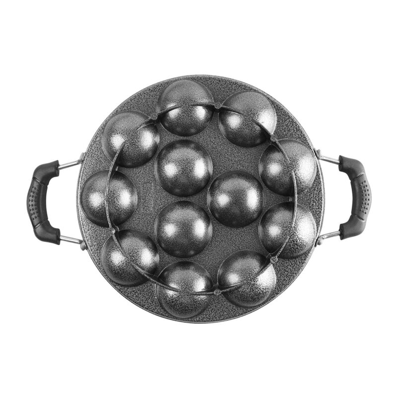Non-Stick 12 Cavity Appam Patra 2 Side Handle with Stainless Steel Lid