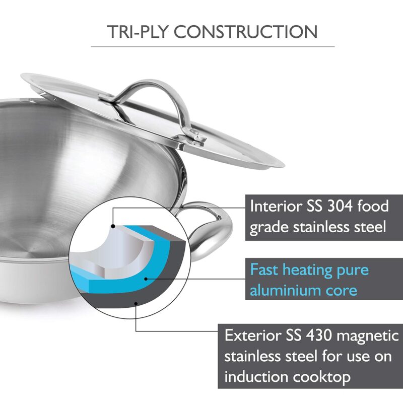 Armour Tri-Ply Induction Base Kadhai with Lid - Image 6