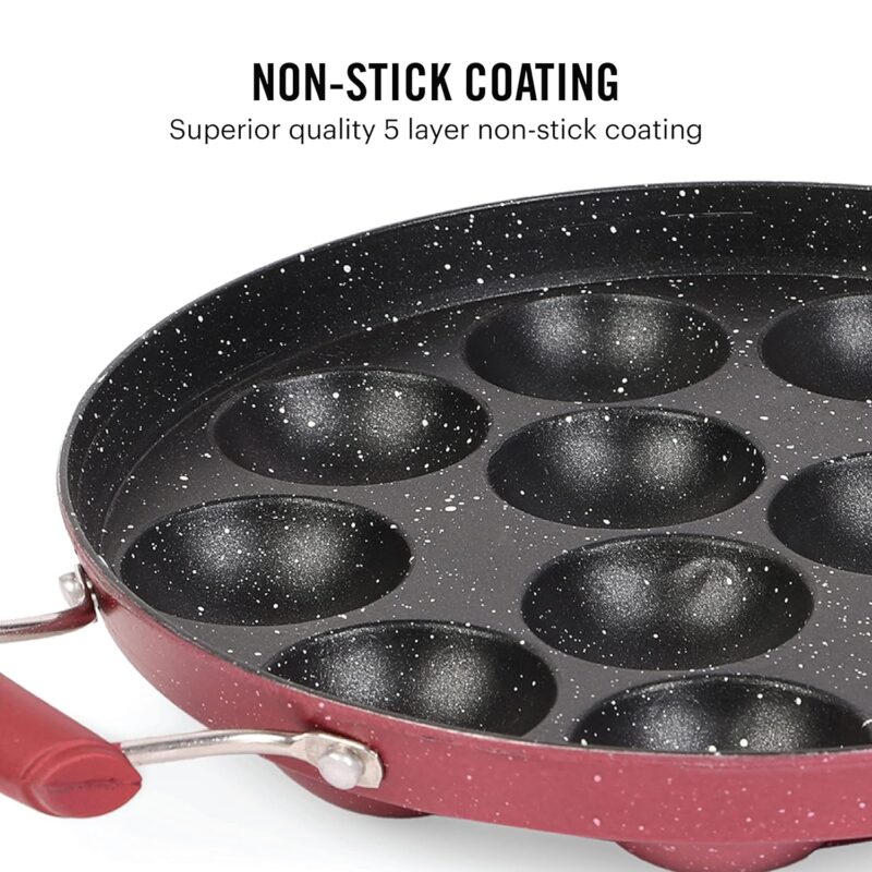 Non-Stick Crown 12 Cavity Appam Patra, Maroon - Image 10