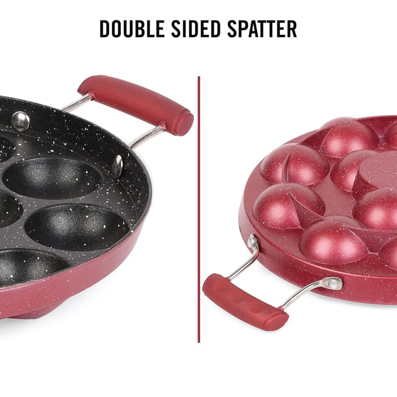 Non-Stick Crown 12 Cavity Appam Patra, Maroon - Image 14