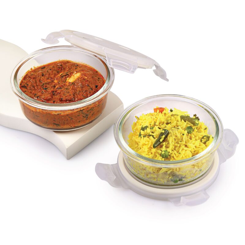 Camellia Borosilicate Glass Round containers, Set of 2 - Image 2