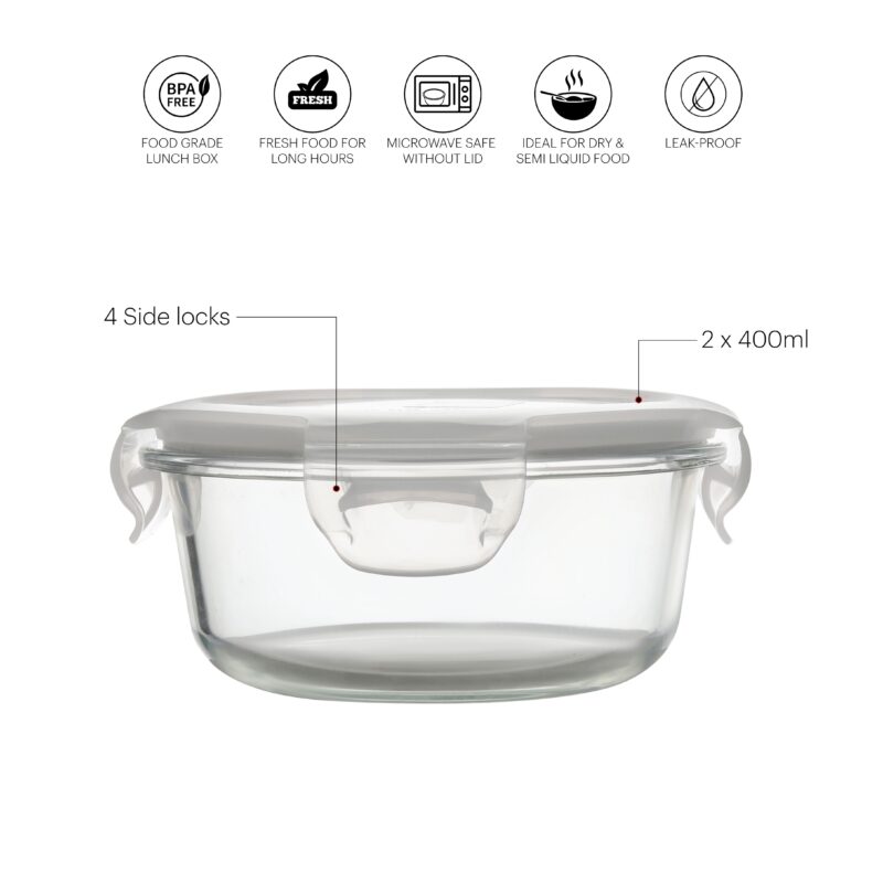 Camellia Borosilicate Glass Round containers, Set of 2 - Image 3