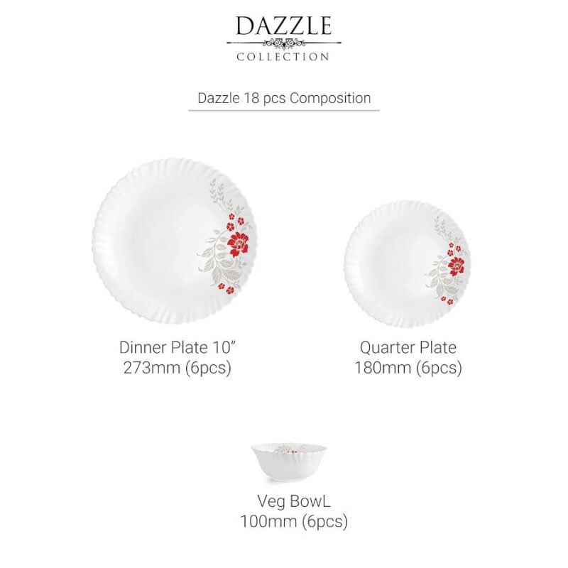 Dazzle Series 18 Pieces Opalware Dinner Set for Family of 6 - Image 3