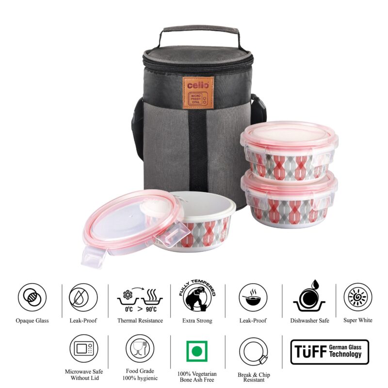 Red Trellis Opalware Lunch Box with Jacket - Image 3