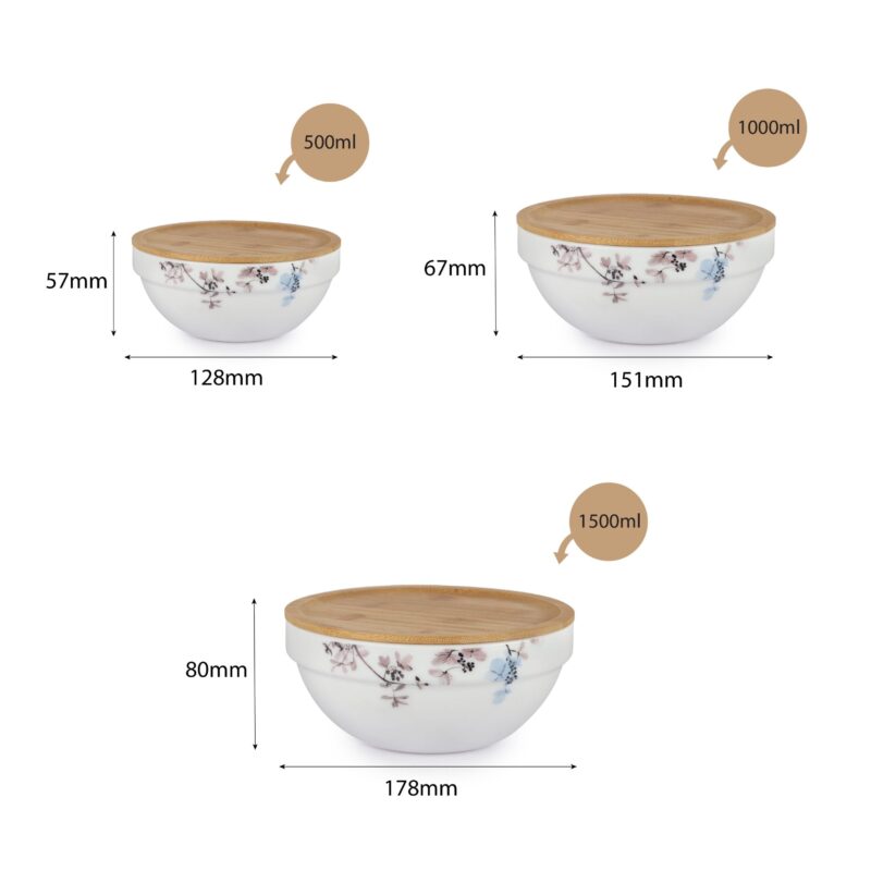Royale Series Mixing bowls with bamboo lid Gift Set, 3 Pieces - Image 25