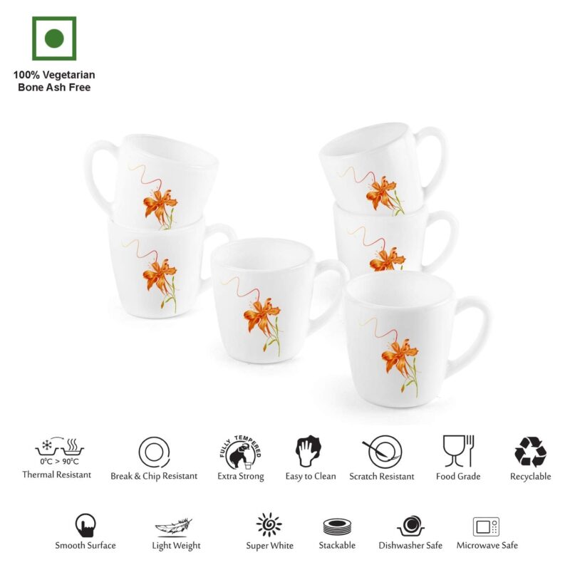 Imperial Orange Lily Ricca Mugs, 6 Pieces - Image 3