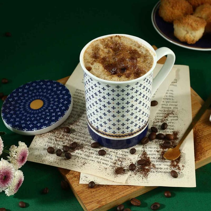 Sicilia Fine Bone China Coffee Mug with Lid - Royal Blue - 1 pc - Image 6