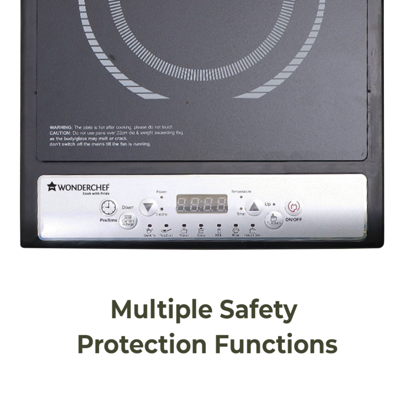 Torino Induction Cooktop with 11 Pre-set Cooking Menus|2000 Watt Induction Cooktop| Eco-friendly IGBT Technology|Crystal Glass Top Surface| LCD Digital Panel | Smart Touch Buttons|Compact & Portable Induction Cooktop| 2 Year Warranty - Image 8