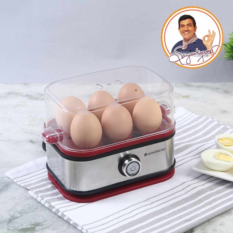 Crimson Edge Instant Electric Egg Boiler with 6 Egg Poachers|3 Boiling Modes, Soft, Medium, Hard| Auto Shut Off | Non-stick Egg Rack, Transparent Lid, Stainless Steel Body & Heating Plate, Steamer Rack| Alarm| Overheat Protection | Red| 2 Year Warranty - Image 6