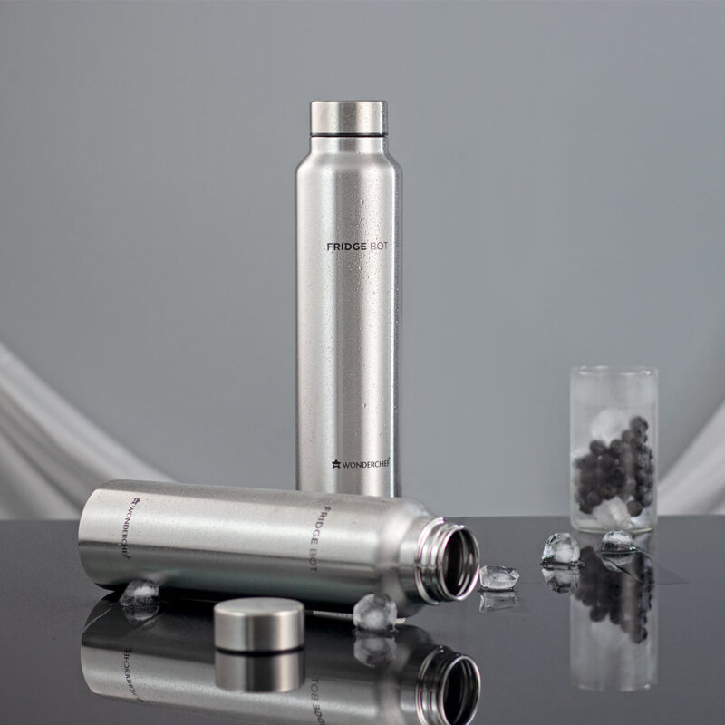 Stainless Steel Fridge-bot 1000 ml Each | Pack of 2 | Gift Box Packing | Single wall | Non-insulated | 304 Stainless Steel | Non Toxic | BPA free | Rust Free | Spill and Leak proof | Light weight | For Home & Office | Wide Mouth | 2 Years Warranty - Image 4