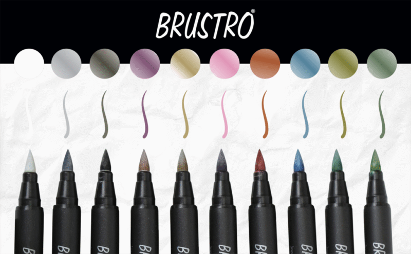 BRUSTRO Metallic Brush Pens - Soft Brush Tip for Calligraphy, Hand Lettering, Colouring, Scrapbooking, Card Making - Set of 10 Colors. - Image 4