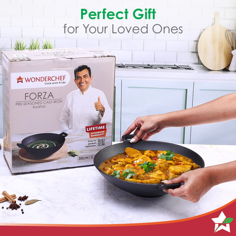 Forza 30cm Cast-iron Kadhai, Pre-Seasoned Cookware, Induction Friendly, 3.35L, 3.8mm - Image 8