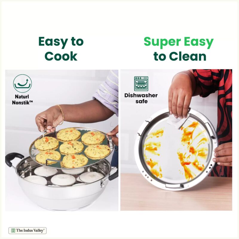 7 Pit Tri-Steel Premium Stainless Steel Idli/ Dhokla/ Momo Maker/ Multi Pot/ Veg Steaming Set, Tri-ply Induction Bottom, 5 Plates, 4.2L, 2.5kg - Image 11