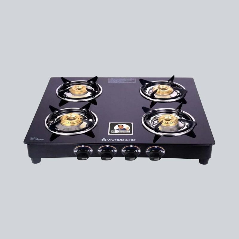 Power 4 Burner Glass Cooktop, Black 6mm Toughened Glass with 1 Year Warranty, Ergonomic Knobs, Tri Pin Brass Burner, Stainless-steel Spill Tray, Manual Ignition - Image 5